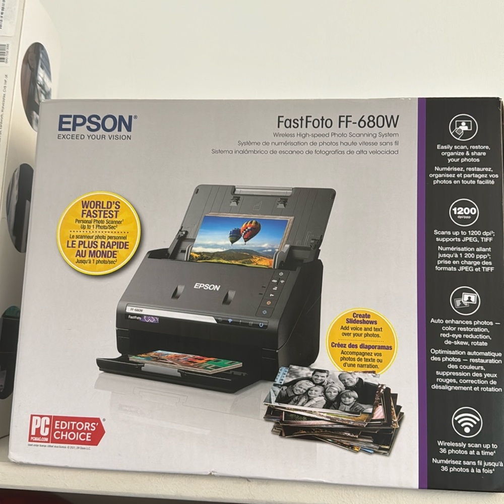 The Epson FastFoto FF-680W is a compact photo and document scanner that can scan
